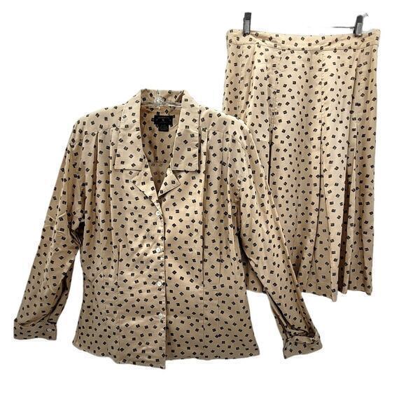 Charter Club Vintage Tailored Button Up Midi Pleated Skirt Set 2 Piece‎ Outfit - Picture 1 of 15